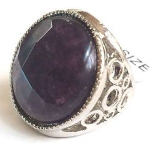 Silver Amethyst Deco Cocktail Ring Size 5 7 8 9 10 Natural Stone Purple Plated